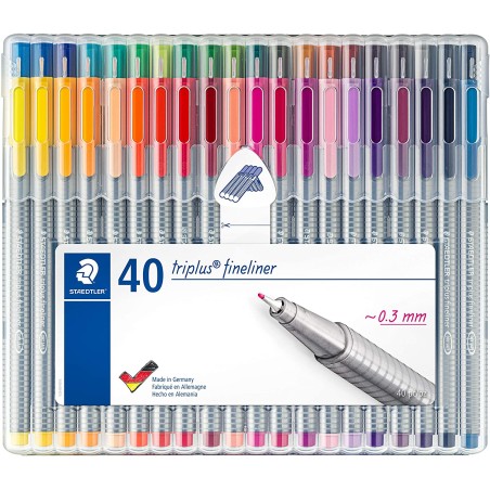 Staedtler Triplus Fineliner 334 Pack de 40 Rotuladores de Punta Fina - Trazo 0.3 mm Aprox - Tinta Base de Agua - Colores Surtido
