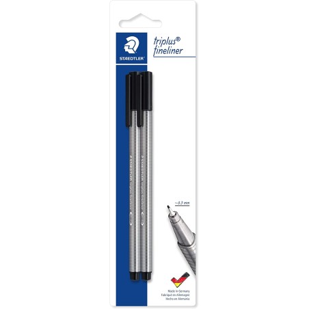 Staedtler Triplus Fineliner 334 Pack de 2 Rotuladores de Punta Fina - Trazo de 0.3mm Aprox - Diseño Ergonomico - Tinta Base de A