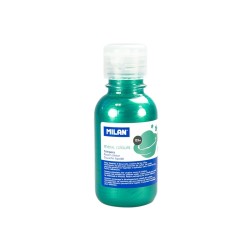 Milan Botella de Tempera - 125ml - Tapon Dosificador - Secado Rapido - Mezclable - Color Verde Metalizado