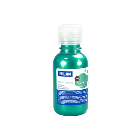 Milan Botella de Tempera - 125ml - Tapon Dosificador - Secado Rapido - Mezclable - Color Verde Metalizado