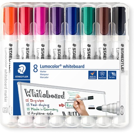 Staedtler Lumocolor 351 Pack de 8 Marcadores para Pizarra Blanca - Secado Rapido - Colores Surtidos