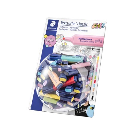 Staedtler Textsurfer Classic 364 Expositor de 100 Marcadores Fluorescentes - Punta Biselada 1 - 5 mm Aprox - Secado Rapido - Col