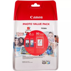 Canon PG560XL Negro + CL561XL Color Pack de 2 Cartuchos de Tinta Originales - 50 Hojas de Papel Fotografico - 3712C004