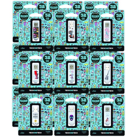 TechOneTech Be Original Collection Expositor de 18 Memorias USB 2.0 32GB - Diseños Surtidos (Pendrive)