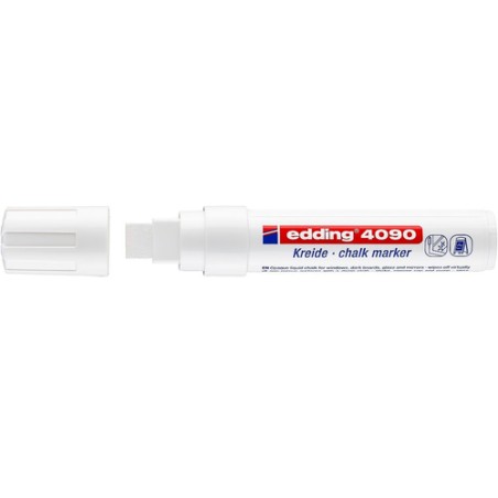 Edding 4090 Rotulador de Tiza Liquida - Punta Biselada - Trazo entre 4 y 15mm - Olor Neutro - Color Blanco