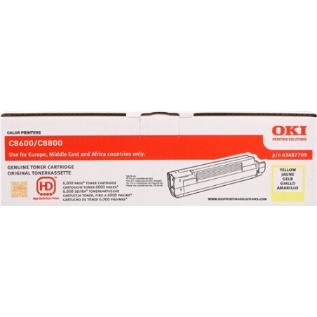 OKI C8600/C8800 Amarillo Cartucho de Toner Original - 43487709