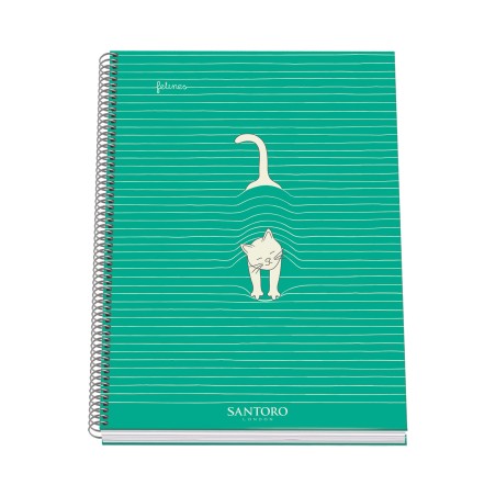 Dohe Santoro Felines Cuaderno Espiral Tapa Dura - Tamaño A4 de 100 Hojas 90gr - Hojas Microperforadas con 4 Taladros - Cuadricul