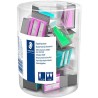 Staedtler Expositor con 18 Sacapuntas de Plastico - 2 Agujeros - Angulo de Afilado 23° y 30° - Colores Surtidos