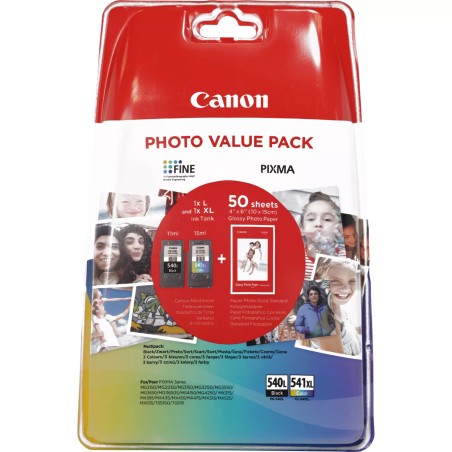 Canon PG540L Negro + CL541XL Color Pack de 2 Cartuchos de Tinta Originales - 50 Hojas de Papel Fotografico - 5224B007/5224B005/5