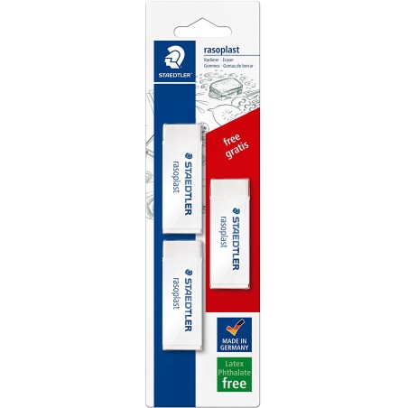 Staedtler Rasoplast 526 Pack de 3 Gomas de Borrar - Borrado de Alta Calidad - Minimos Residuos - Color Blanco