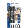 Staedtler Lumocolor Permanent Pack de 4 Rotuladores Permanentes - Diferentes Puntas - Resistente al Agua - Recargables - Color N