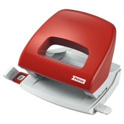 Petrus 80 Taladro Perforador Pequeño - Hasta 16 Hojas - Marcas de Formato - Facil Vaciado - Punzones 5.5mm - Color Rojo