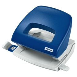 Petrus 80 Taladro Perforador Pequeño - Hasta 16 Hojas - Marcas de Formato - Facil Vaciado - Punzones 5.5mm - Color Azul