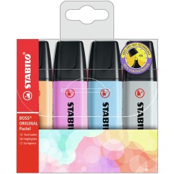 Stabilo Boss 70 Pastel Pack de 4 Marcadores Fluorescentes - Trazo entre 2 y 5mm - Recargable - Tinta con Base de Agua - Colores 