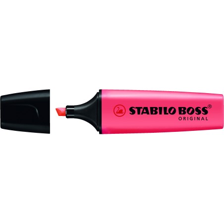 Stabilo Boss 70 Rotulador Marcador Fluorescente - Trazo entre 2 y 5mm - Recargable - Tinta con Base de Agua - Color Rojo Fluores