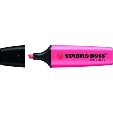 Stabilo Boss 70 Rotulador Marcador Fluorescente - Trazo entre 2 y 5mm - Recargable - Tinta con Base de Agua - Color Rosa Fluores