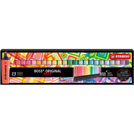 Stabilo Boss Arty Line Pack de 23 Marcadores Fluorescentes - Trazo entre 2 y 5mm - Recargable - Tinta con Base de Agua - Colores