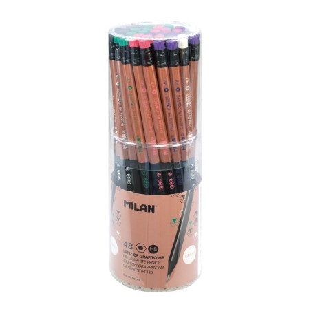 Milan Copper Lapiz de Grafito Hexagonal con Goma - Mina HB de 2.2mm - Resistente a la Rotura - Para Escritura y Dibujo - Colores