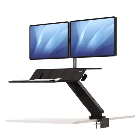 Fellowes Sit-Stand Lotus RT Estacion de Trabajo Doble - Amplia Superficie - Incluye Brazo Monitor - Superficie de Madera Resiste