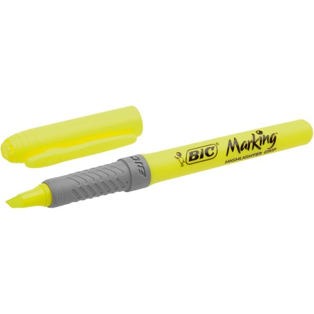 Bic Highlighter Grip Marcador Fluorescente - Tinta con Base de Agua - Punta Biselada - Trazo entre 1.60 y 3.30 mm - Color Amaril