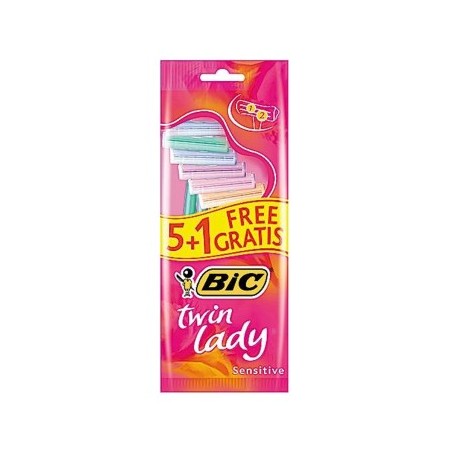 Bic Twin Lady Pack de 5+1 Maquinillas de Depilacion Desechables de 2 Hojas