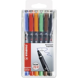 Stabilo OHPen Pack de 6 Rotuladores Permanentes - Punta Superfina - Trazo de 0.4mm - Agarre Antideslizante - Tapon Ventilado - C