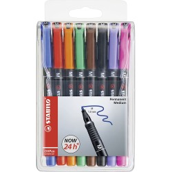 Stabilo OHPen Pack de 8 Rotuladores Permanentes - Punta Media - Trazo de 1mm - Agarre Antideslizante - Tapon Ventilado - Colores