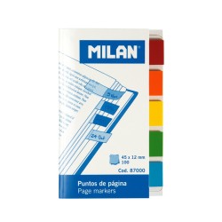Milan Bloc de 100 Puntos de Pagina de Colores - Parte Transparente Adhesiva - Plastico - Removibles - Medidas 45mm x 12mm - Colo