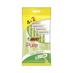 Bic Pure 3 Lady Pack de 4+2 Maquinillas de Depilacion Desechables de 3 Hojas - Tira Lubricante con Aloe Vera