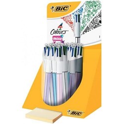 Bic 4 Colours Shine Expositor de 20 Boligrafos de Bola Retractil - Punta Media de 1.0mm - Tinta con Base de Aceite - Cuerpo de C