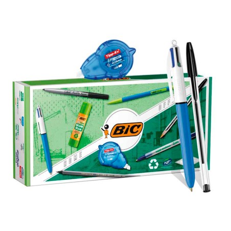 Bic Office ECOlutions Pack de Oficina 9 Piezas - Boligrafos + Portaminas + Lapiz + Rotulador + Pegamento Barra y Cinta Corrector