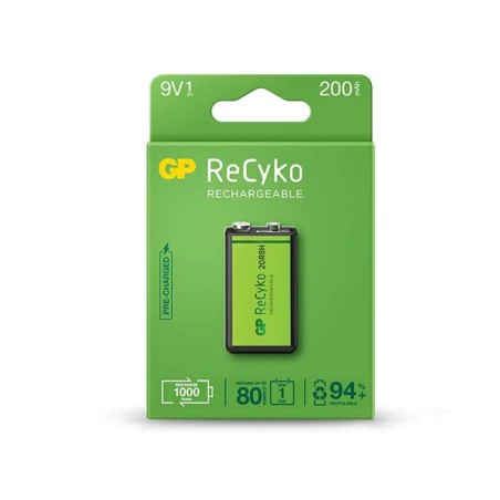 GP ReCyko Pila Recargable 200mAh 9V - Precargada - Ciclo de Vida: Hasta 1000 Veces