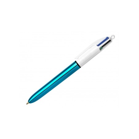 Bic 4 Colours Shine Boligrafo de Bola Retractil - Punta de 1mm - Trazo de 0.4mm - Tinta con Base de Aceite - Cuerpo Azul Metaliz