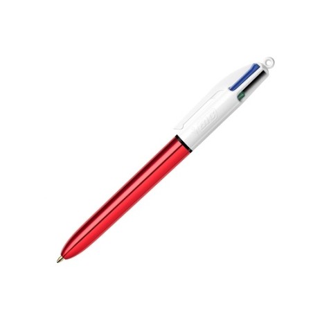 Bic 4 Colours Shine Boligrafo de Bola Retractil - Punta de 1mm - Trazo de 0.4mm - Tinta con Base de Aceite - Cuerpo Rojo Metaliz