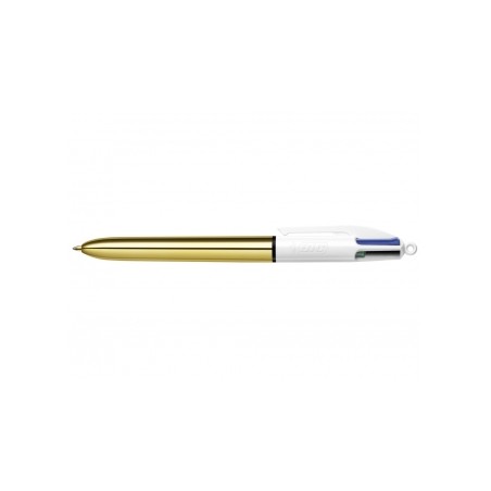 Bic 4 Colours Shine Boligrafo de Bola Retractil - Punta de 1mm - Trazo de 0.4mm - Tinta con Base de Aceite - Cuerpo Oro/Blanco -