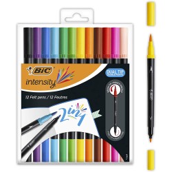 Bic Intensity Doble Punta Blister de 12 Rotuladores - Punta fina de 0.7 mm y de pincel - Colores brillantes y vivos - Tinta a ba