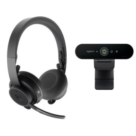 Logitech Pack Profesional de Colaboracion con Video Bluetooth Webcam Brio UHD 4K + Auriculares Zone Wireless - Color Negro
