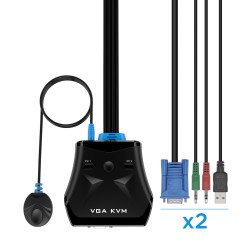 Aisens Conmutador KVM VGA USB 1U-2PC+Cable - Color Negro