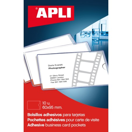 Apli Bolsillos Adhesivos Porta Tarjetas - 95 x 60mm - Ideal para Presentaciones Impresas, Dosieres, Catalogos, Libros, Planos, A