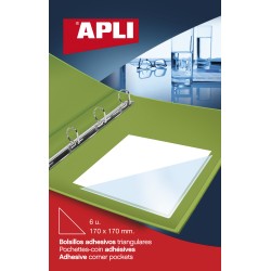 Apli Bolsillos Adhesivos Triangulares - Tamaño 170 x 170mm - Ideal para Incorporar a Carpesanos, Carpetas, Libros, Etc - 6 Bolsi