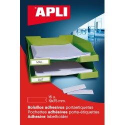 Apli Bolsillos Adhesivos para Etiquetas - Tamaño 19 x 75mm - Cambia la Informacion de la Etiqueta Segun tus Necesidades - 16 Bol
