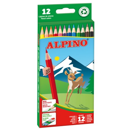Alpino Pack de 12 Lapices de Colores Hexagonales - Mina de 3mm Resistente a la Rotura - Bandeja Extraible - Colores Vivos y Bril