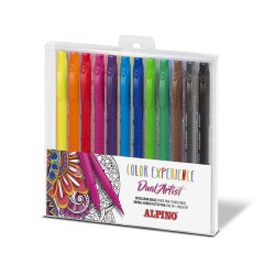 Alpino Color Experience Pack de 12 Rotuladores Doble Punta con Punta Pincel - Forma Triangular Ergonomica - Punta Fine Liner de 