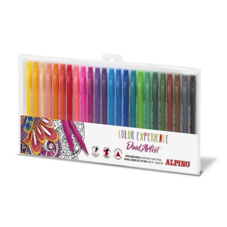 Alpino Color Experience Pack de 24 Rotuladores Doble Punta con Punta Pincel - Forma Triangular Ergonomica - Punta Fine Liner de 