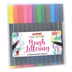 Alpino Color Experience Pack de 12 Rotuladores Brush Lettering - Punta Pincel de 4.55mm - Tinta Base Agua - Colores Vivos y Bril