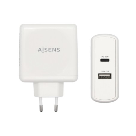 Aisens Cargador para Smartphone 57W 1x USB-C PD3.0 45W, 1x USB-A 5V/2.4A 12W