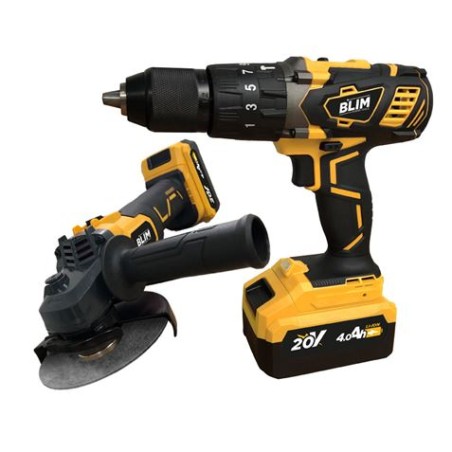 Blim Pack Radial a Bateria 20V 4Ah Velocidad 8500rpm Diametro Disco 115/125mm + Taladro Percutor 20V 4Ah Par Maximo 58Nm Velocid